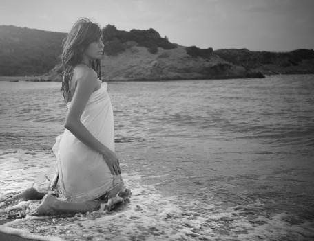 girl kneeling in waves - Trash The Dress