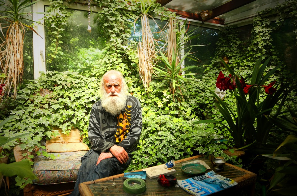 man in greenhouse