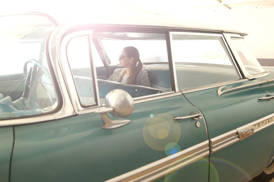 woman in American car