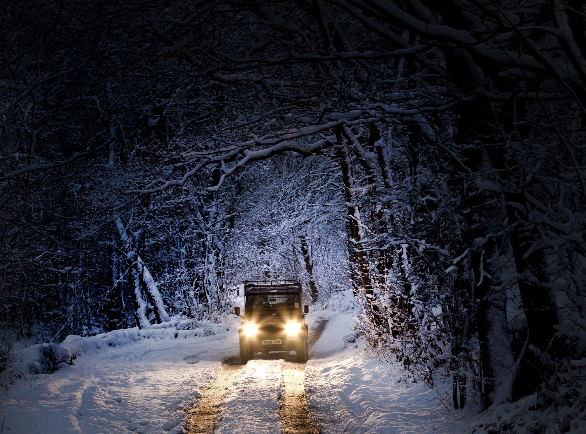 car on snowy road