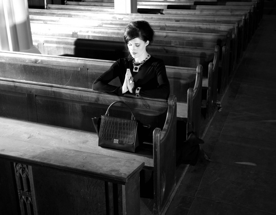 girl on church pew