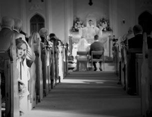 girl on church pew