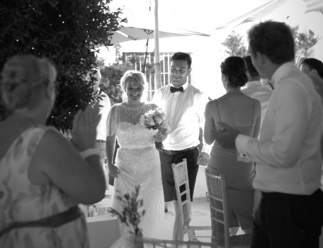 wedding couple enter breakfast - Elixir Shore Club