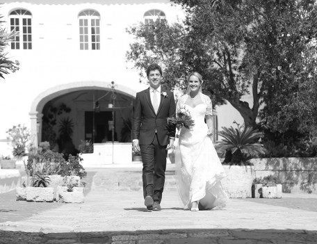 wedded couple leave church - El Toro & Binissaida