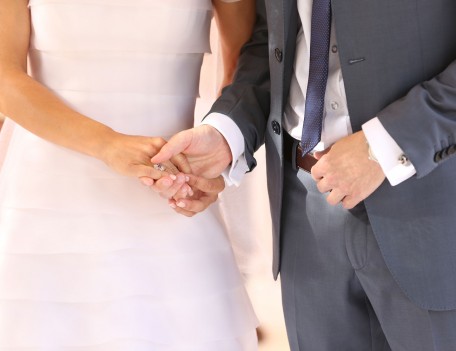 bride and groom holding hands - Son Berga