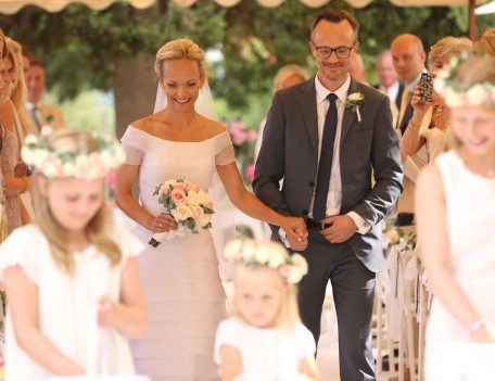 bride and groom leave ceremony - Son Berga