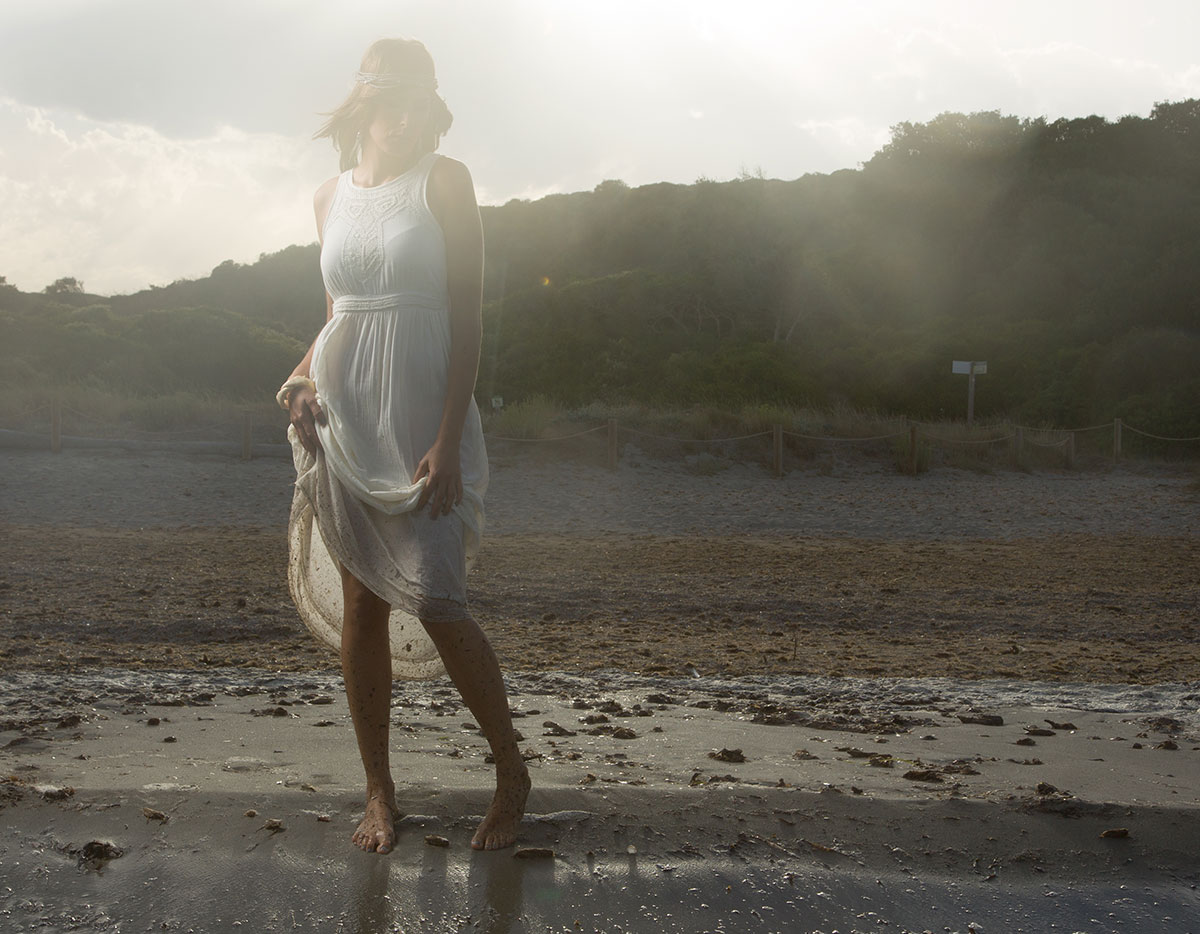 model on beach