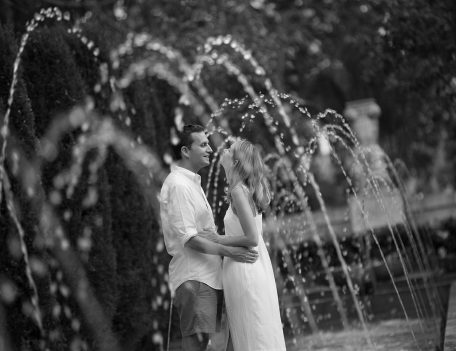 Couple by fountains - Palma Engagement Shoot