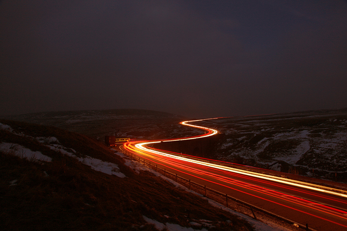 car lights on road