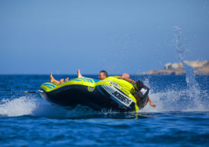 man falls from inflatable seat