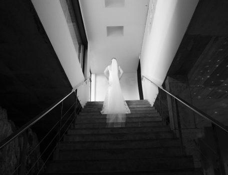 bride on steps - Binifadet Basement