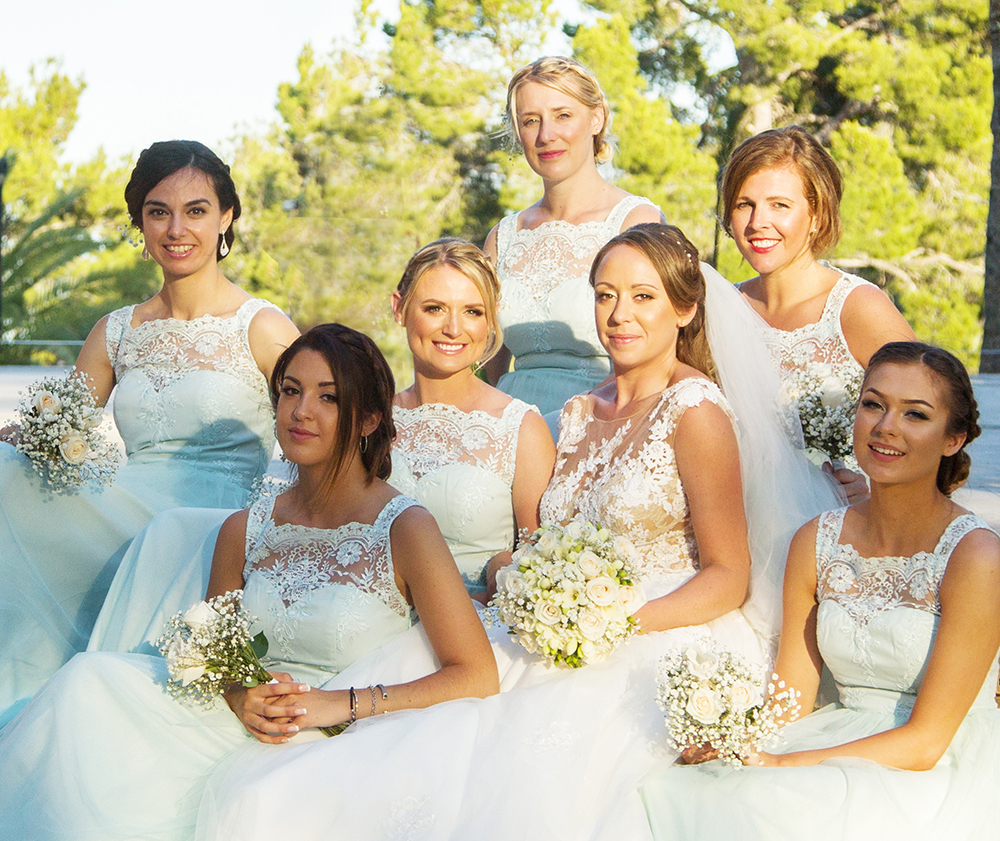 bride with bridesmaids