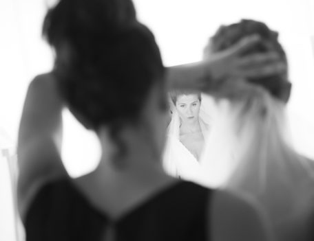 bride looking in mirror - Hotel Sant Joan de Binissaida