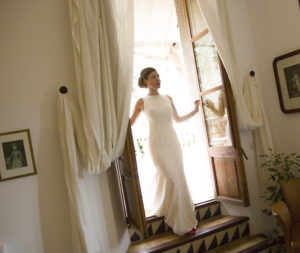 bride walking down steps