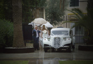 bride arrives at church