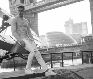 male model by Tower Bridge