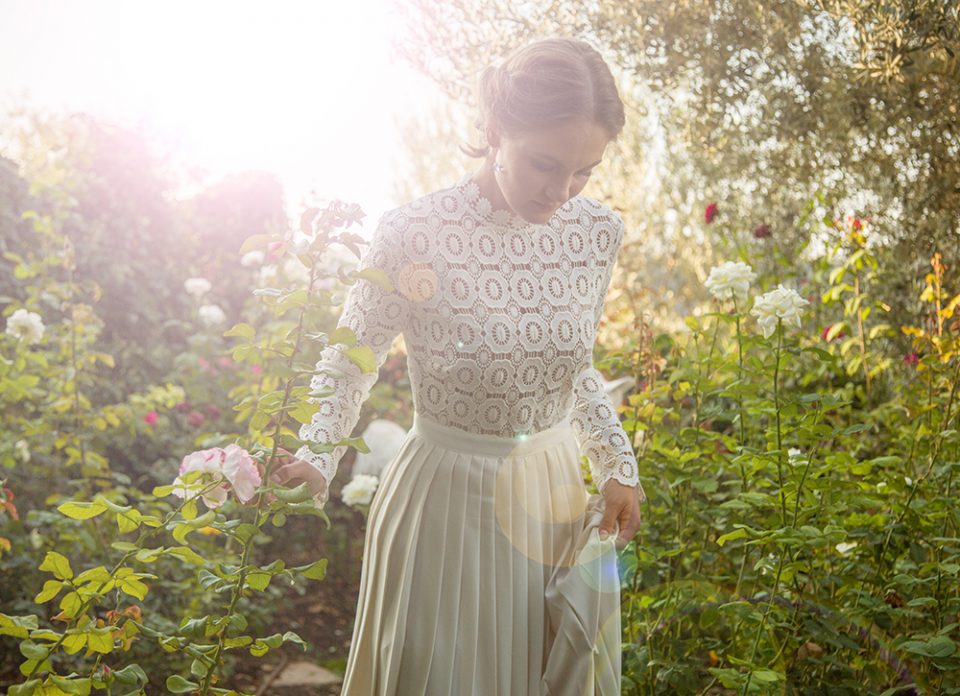 bride in rose garden