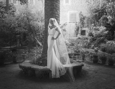 bride on stone seat by tree - The Bride at Son Marroig