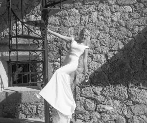 bride on spiral staircase