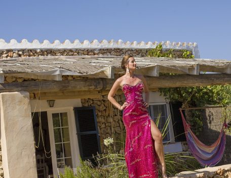 woman on wall in cocktail dress - Santa Barbara