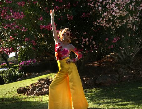 woman in disco pose at wedding - Santa Barbara