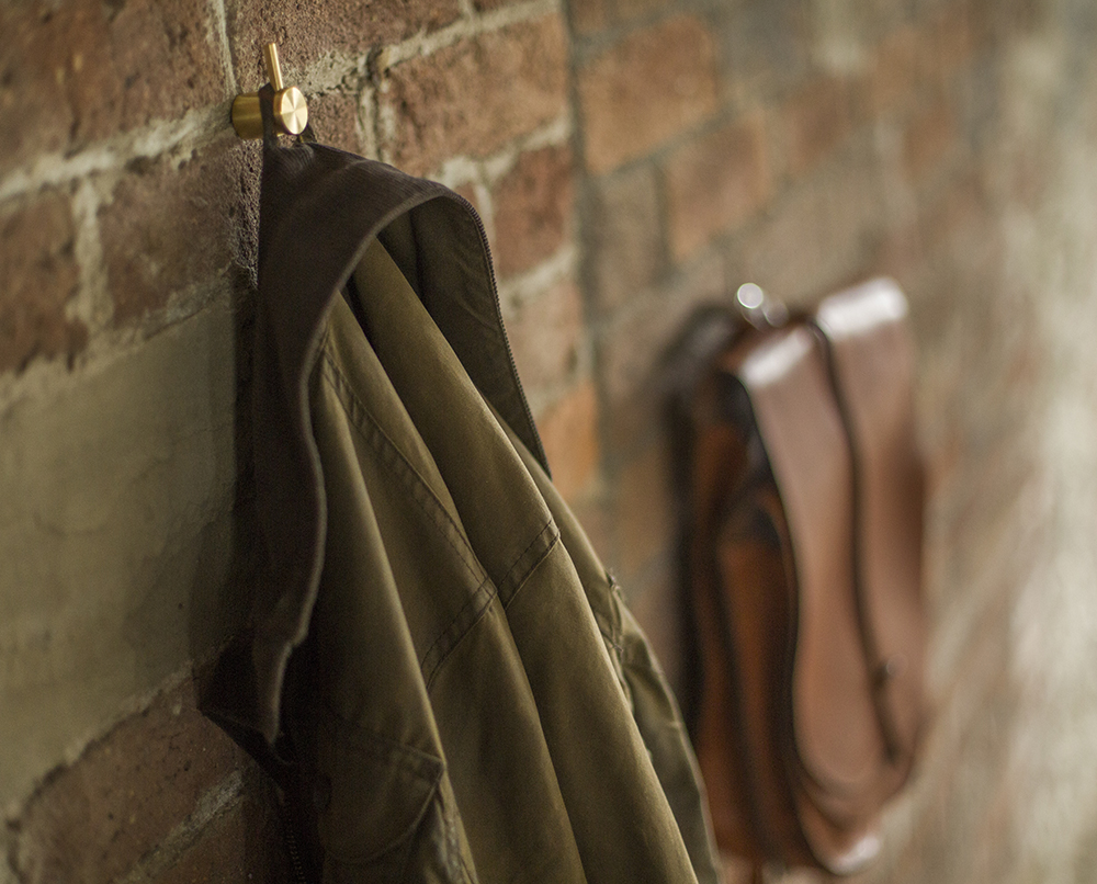 coat and bag on hooks