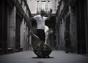 man jumps in Barcelona arcade