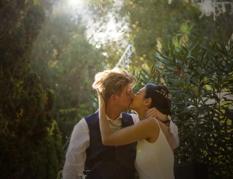 Bride and groom kiss - Villa Son Temet