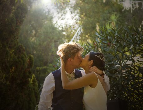 Bride and groom kiss - Villa Son Temet